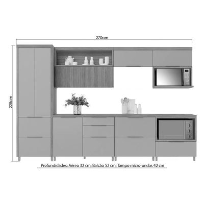 Cozinha Modulada Nesher Marquesa 7 Peças (3Aéreos+3Balcões+1Paneleiro) C6P41 Nature/Verde-Nesher