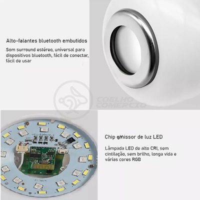 Lâmpada Led 12W E27 Rgb Colorida Com Caixa De Som Bluetooth