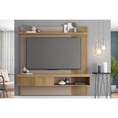 Painel Quarto p/ TV até 65 Pol Jade Ripada 180x183cm Buriti/Fendi - Caemmun