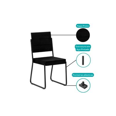 Cadeira de Cozinha 1736 Kit 6 Uni Preto/ Courano Preto - Carraro