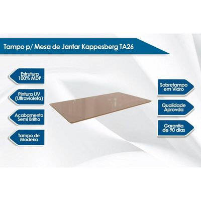 Mesa p/ Cozinha Elba Tampo Madeirado c/ Vidro 160cm Niquel/Preto - Kappesberg