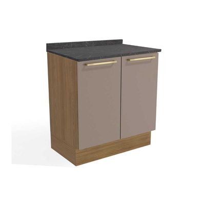 Balcão Cozinha p/ Cooktop c/ Tampo Botanic M623 c/ 2 Portas 80cm Nogueira/Fendi/Cinzel - Kappesberg