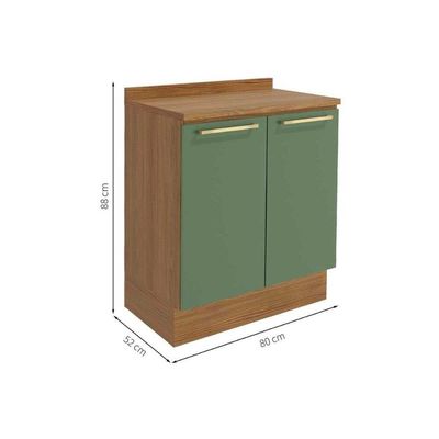 Balcão Cozinha p/ Cooktop c/ Tampo Botanic M623 c/ 2 Portas 80cm Nogueira/Fendi/Cinzel - Kappesberg