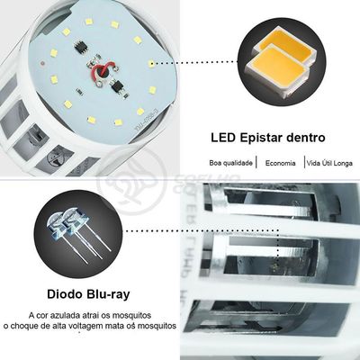 Lâmpada Luz Led Branco 15w Atrai Choque Mosquito