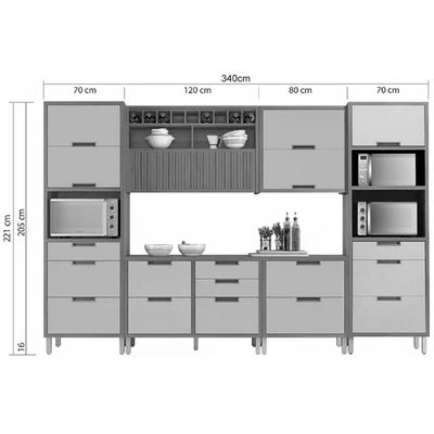 Cozinha Modulada Nesher Imperatriz 6 Peças (2Aéreos+2Balcões+1Paneleiro) C6P48 Freijo/Grafite-Nesher