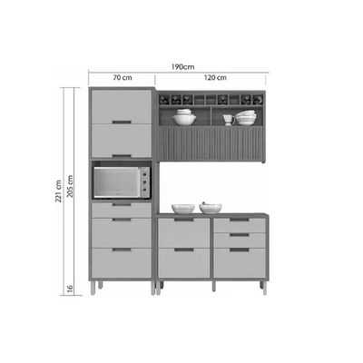 Cozinha Modulada Nesher Imperatriz 3 Peças (1Aéreo+1Balcão+1Paneleiro) C6P43 Freijo/Off White-Nesher