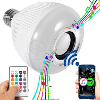 Lâmpada Led 12W E27 Rgb Colorida Com Caixa De Som Bluetooth