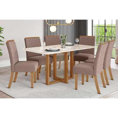 Mesa p/ Cozinha Natalí SC71 c/ Tampo Madeirado c/ Vidro Curvo 160x90cm Nature - Henn