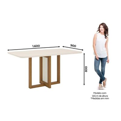 Mesa p/ Cozinha Natalí SC71 c/ Tampo Madeirado c/ Vidro Curvo 160x90cm Nature - Henn