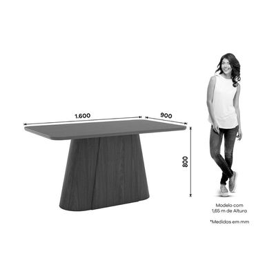 Mesa p/ Cozinha Olivia SC117 c/ Tampo Madeirado c/ Vidro Curvo 160x90cm Nature - Henn
