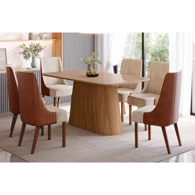 Mesa p/ Cozinha Olivia SC117 c/ Tampo Madeirado c/ Vidro Curvo 160x90cm Nature - Henn