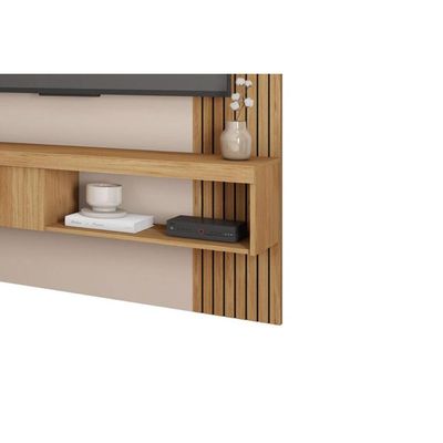 Rack Bancada c/ Painel p/ TV até 65 Pol Jade Ripada 150x183cm Freijo/Off White - Caemmun