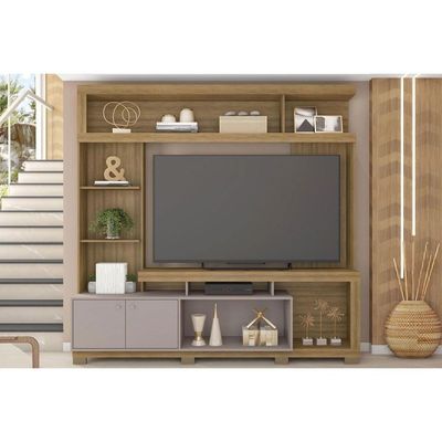 Estante p/ Sala até 70 Pol Formosa c/ Nicho e Pés 210x207cm Lamina Mel/Cacao - Caemmun