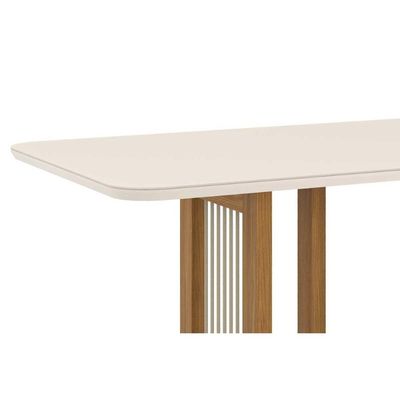 Mesa p/ Cozinha Yara SC77 c/ Tampo Madeirado c/ Vidro Curvo 200x90cm Nature - Henn