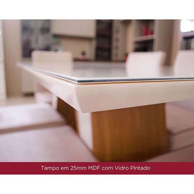 Mesa p/ Cozinha Yara SC77 c/ Tampo Madeirado c/ Vidro Curvo 200x90cm Nature - Henn