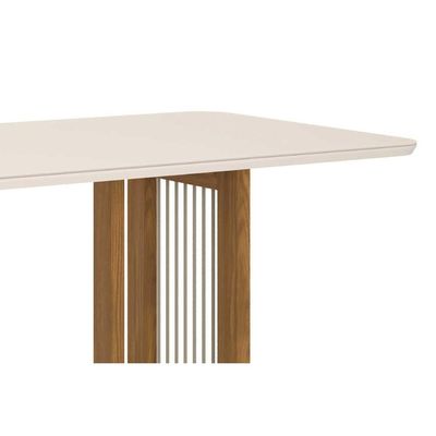 Mesa p/ Cozinha Yara SC77 c/ Tampo Madeirado c/ Vidro Curvo 200x90cm Nature - Henn