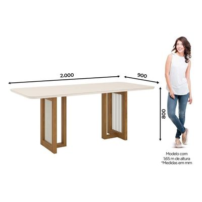 Mesa p/ Cozinha Yara SC77 c/ Tampo Madeirado c/ Vidro Curvo 200x90cm Nature - Henn