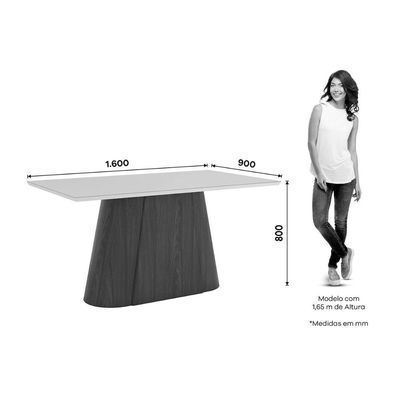 Mesa p/ Cozinha Olivia SC118 c/ Tampo Madeirado c/ Vidro Reto 160x90cm Nature/Off White - Henn