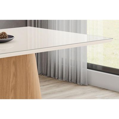 Mesa p/ Cozinha Olivia SC118 c/ Tampo Madeirado c/ Vidro Reto 160x90cm Nature/Off White - Henn