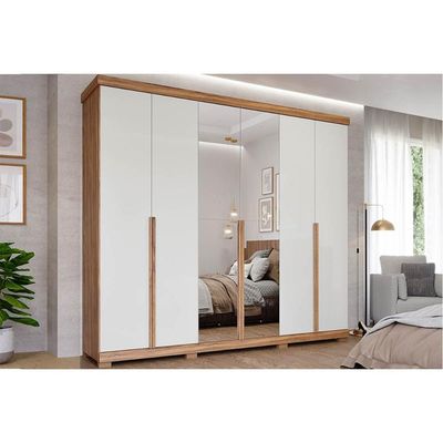 Guarda Roupa 6 Portas (2 c/ Espelho) e 6 Gavetas Guarapari Cinamomo/Off White - Panan