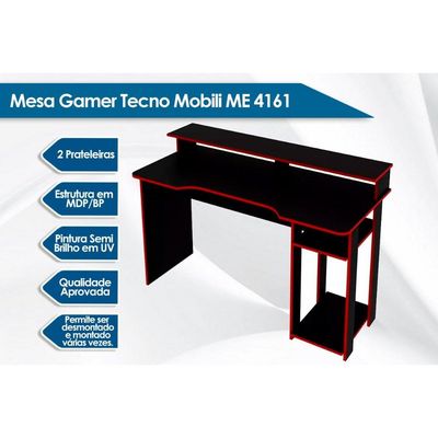 Mesa Computador Gamer ME4161 Preto - Tecno Mobili