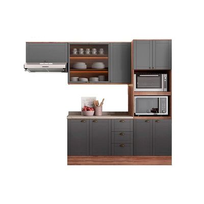 Cozinha Modulada Carraro Bella 4 Peças (2Aéreos+1Balcão+1TorreQuente) C4P197 Nogal/Cinza-Carraro