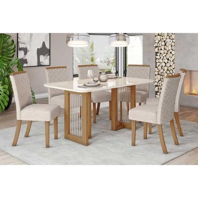 Mesa p/ Cozinha Yara SC79 c/ Tampo Madeirado c/ Vidro Curvo 160x90cm Nature - Henn