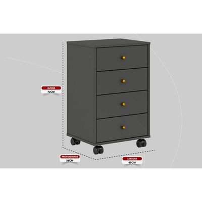 Mesa de Cabeceira Solteiro Presence c/ 4 Gavetas Amêndola Touch - Demóbile