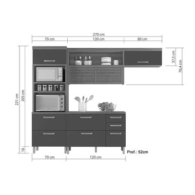 Cozinha Modulada Nesher Princesa 3 Peças (1Aéreo+1Balcão+1Paneleiro) C6P62 Freijo/Off White-Nesher