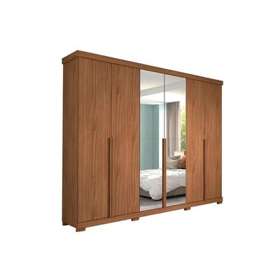 Guarda Roupa 6 Portas (2 c/ Espelho) e 6 Gavetas c/ Pés Guarapari Cinamomo/Off White - Panan