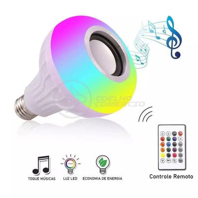 Lâmpada Led 12W E27 Rgb Colorida Com Caixa De Som Bluetooth
