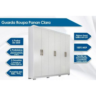 Guarda Roupa 6 Portas e 3 Gavetas Clara Cinamomo - Panan