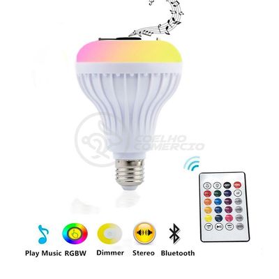 Lâmpada Led 12W E27 Rgb Colorida Com Caixa De Som Bluetooth