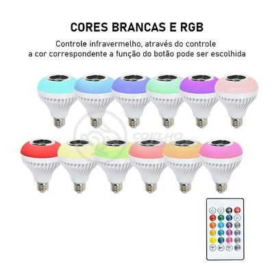 Lâmpada Led 12W E27 Rgb Colorida Com Caixa De Som Bluetooth