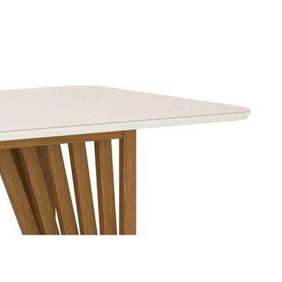 Mesa p/ Cozinha Adriana SC46 c/ Tampo Madeirado c/ Vidro Curvo 200x80cm Nature - Henn