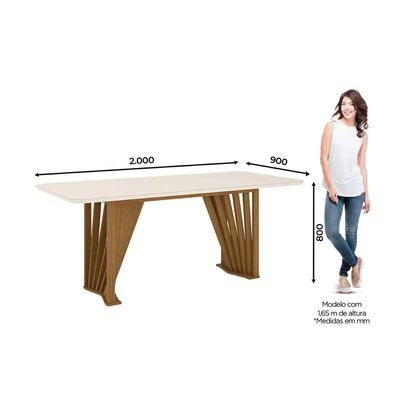 Mesa p/ Cozinha Adriana SC46 c/ Tampo Madeirado c/ Vidro Curvo 200x80cm Nature - Henn