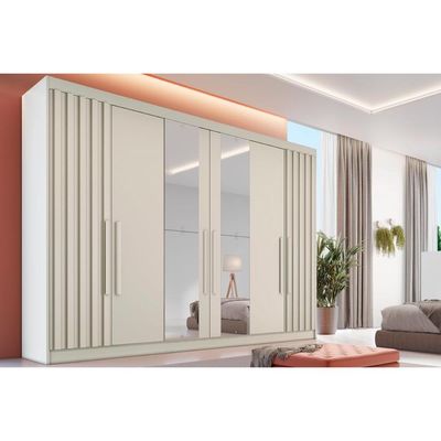 Guarda Roupa 6 Portas (2 Ripadas e 2 c/ Espelho) e 6 Gavetas Potente Off White - Europa