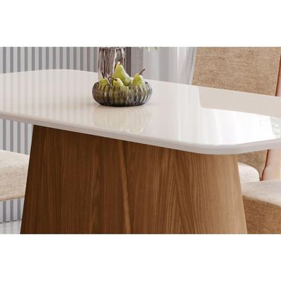 Mesa p/ Cozinha Olivia SC120 c/ Tampo Madeirado c/ Vidro Curvo 180x90cm Nature/Off White - Henn