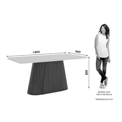 Mesa p/ Cozinha Olivia SC120 c/ Tampo Madeirado c/ Vidro Curvo 180x90cm Nature/Off White - Henn