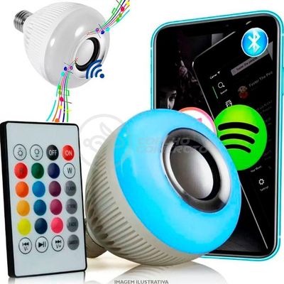Lâmpada Led 12W E27 Rgb Colorida Com Caixa De Som Bluetooth
