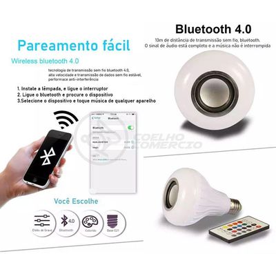 Lâmpada Led 12W E27 Rgb Colorida Com Caixa De Som Bluetooth