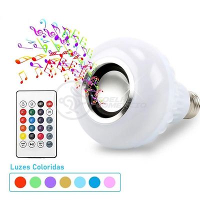 Lâmpada Led 12W E27 Rgb Colorida Com Caixa De Som Bluetooth