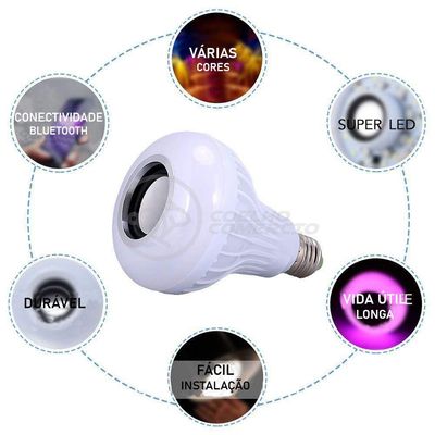 Lâmpada Led 12W E27 Rgb Colorida Com Caixa De Som Bluetooth