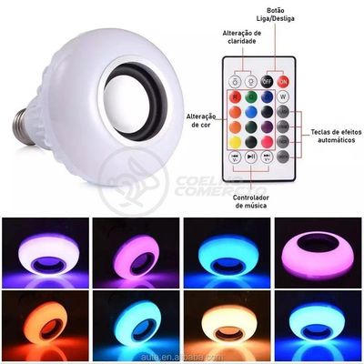 Lâmpada Led 12W E27 Rgb Colorida Com Caixa De Som Bluetooth