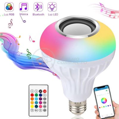 Lâmpada Led 12W E27 Rgb Colorida Com Caixa De Som Bluetooth