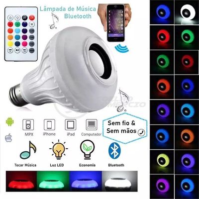Lâmpada Led 12W E27 Rgb Colorida Com Caixa De Som Bluetooth