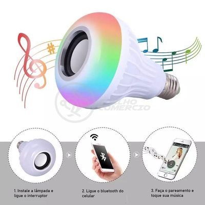Lâmpada Led 12W E27 Rgb Colorida Com Caixa De Som Bluetooth