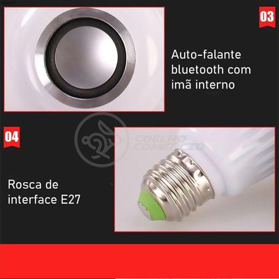 Lâmpada Led 12W E27 Rgb Colorida Com Caixa De Som Bluetooth