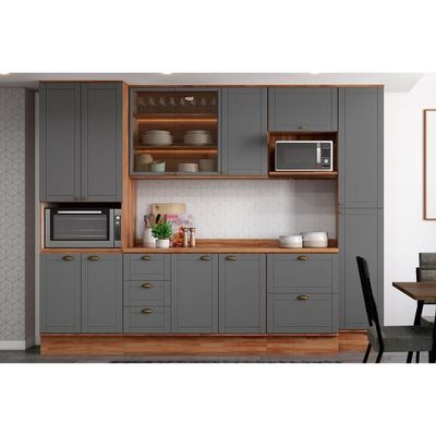 Cozinha Modulada Carraro Bella 6 Peças (2Aéreos+2Balcões+2Paneleiros) C6P55 Nogal/Cinza-Carraro