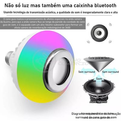 Lâmpada Led 12W E27 Rgb Colorida Com Caixa De Som Bluetooth